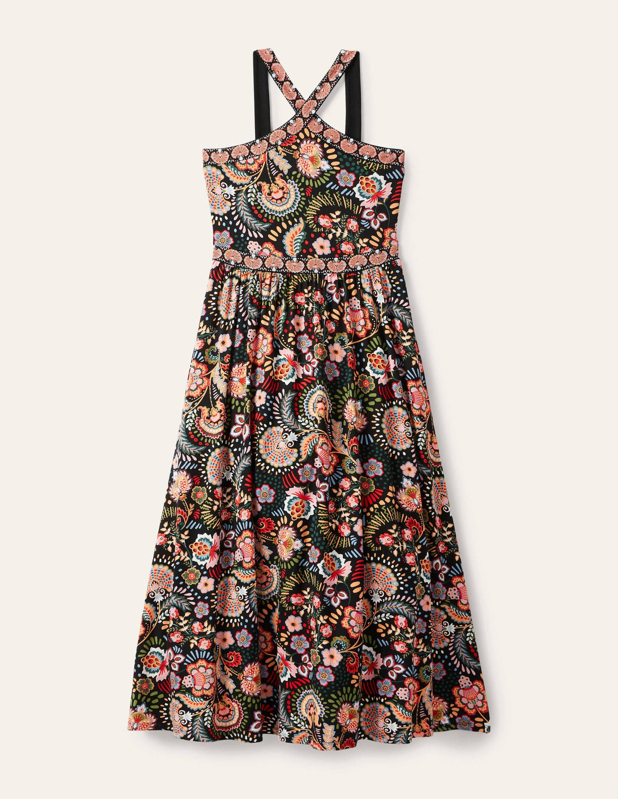 Robe longue dos-nu en jersey-Motif Decorative Meadow noir - Image 6