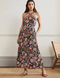 Robe longue dos-nu en jersey-Motif Decorative Meadow noir