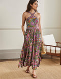 Robe longue dos-nu en jersey-Motif Decorative Meadow petit pois