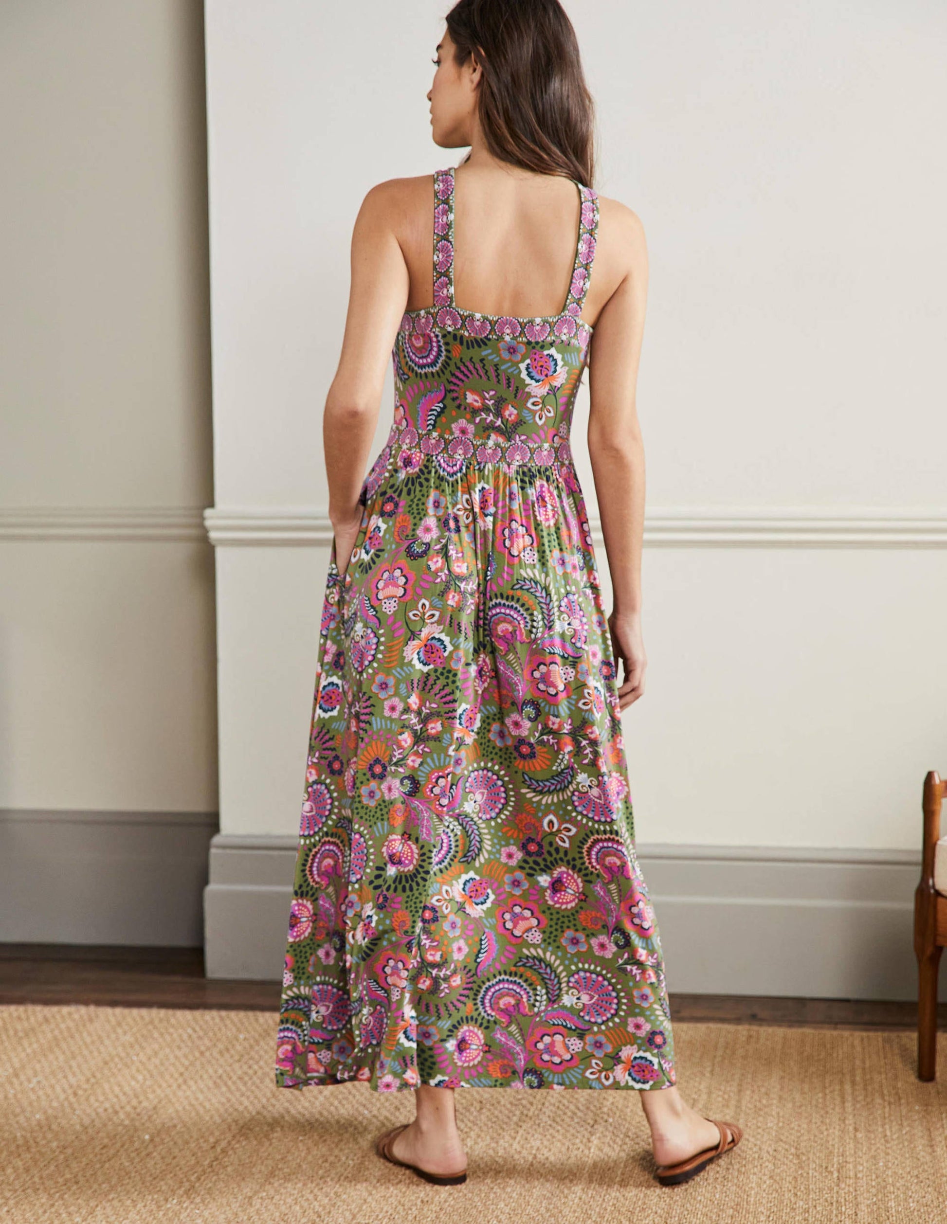 Robe longue dos-nu en jersey-Motif Decorative Meadow petit pois-3