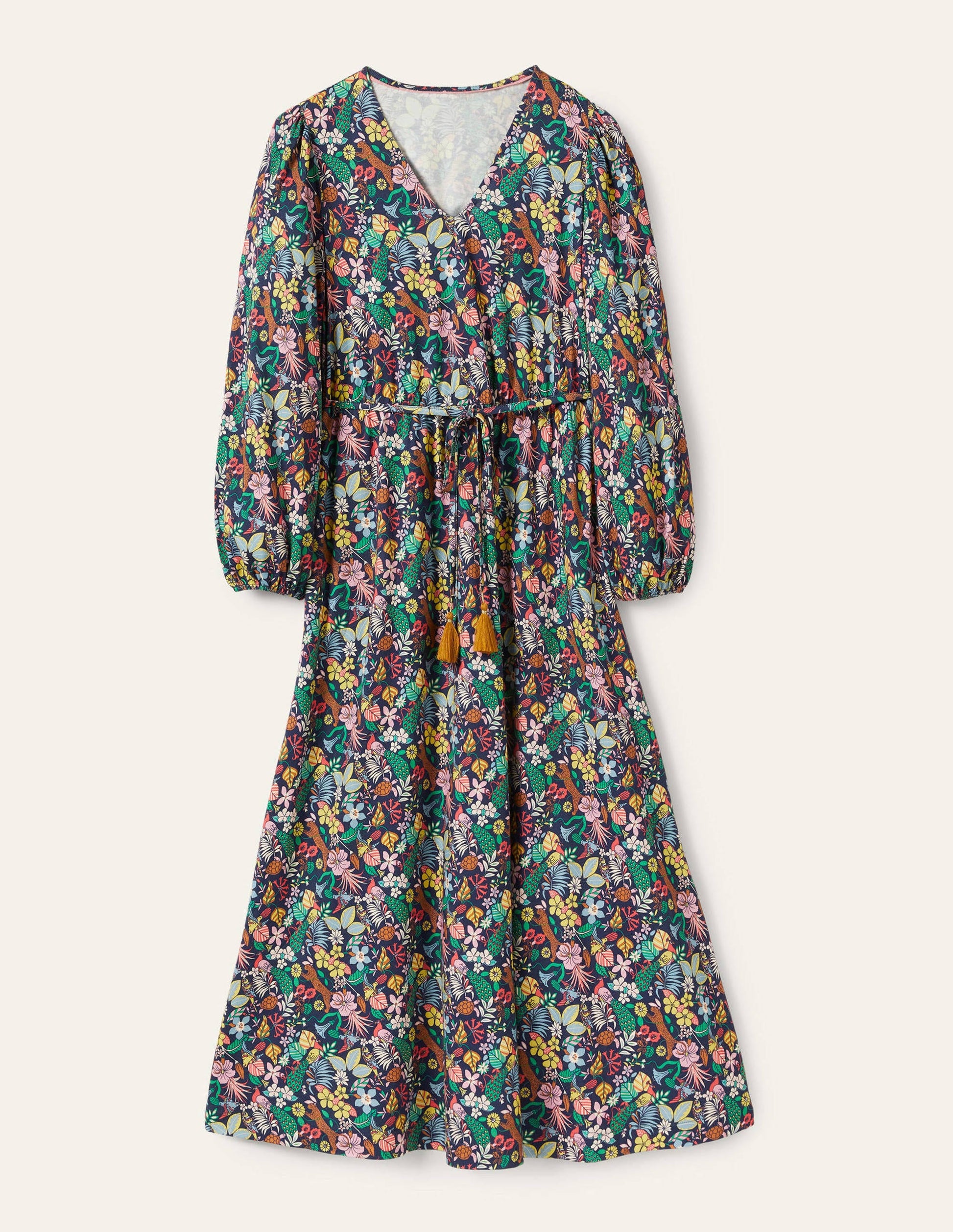 Jersey-Maxikleid mit Gürtel-Navy, Exotisches Paradies-8