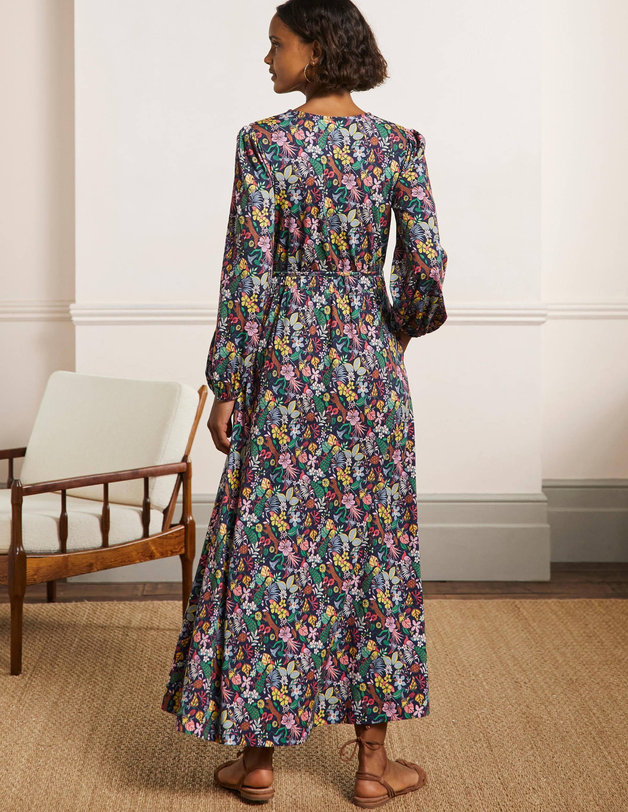 Jersey-Maxikleid mit Gürtel-Navy, Exotisches Paradies - Image 3