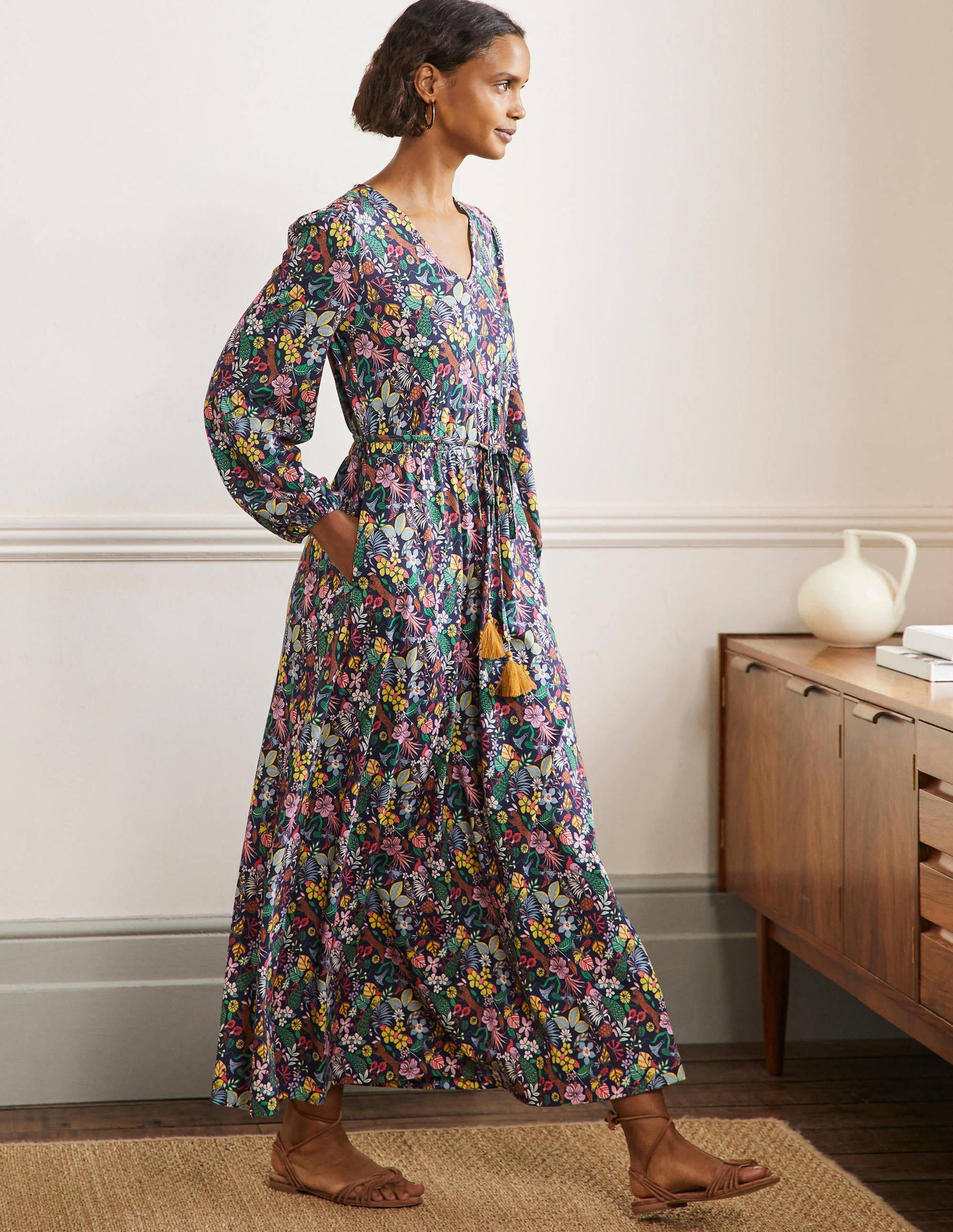Jersey-Maxikleid mit Gürtel-Navy, Exotisches Paradies-4