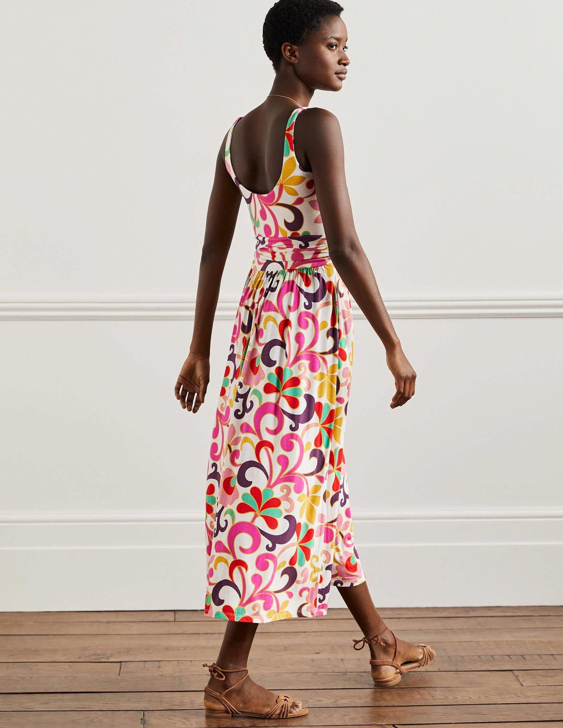 Robe midi col U en jersey-Multi, motif Abstract Petal-6