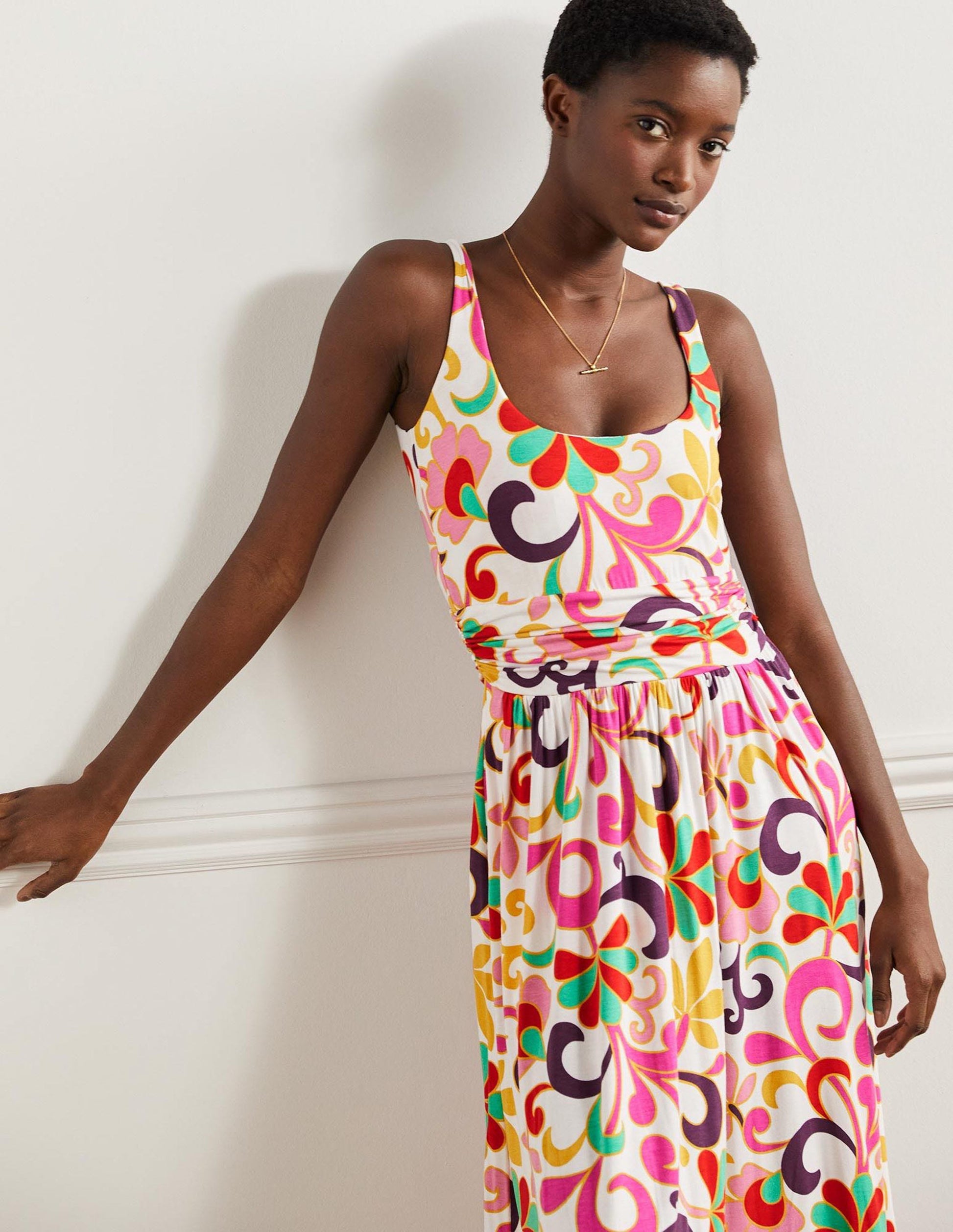 Robe midi col U en jersey-Multi, motif Abstract Petal-7