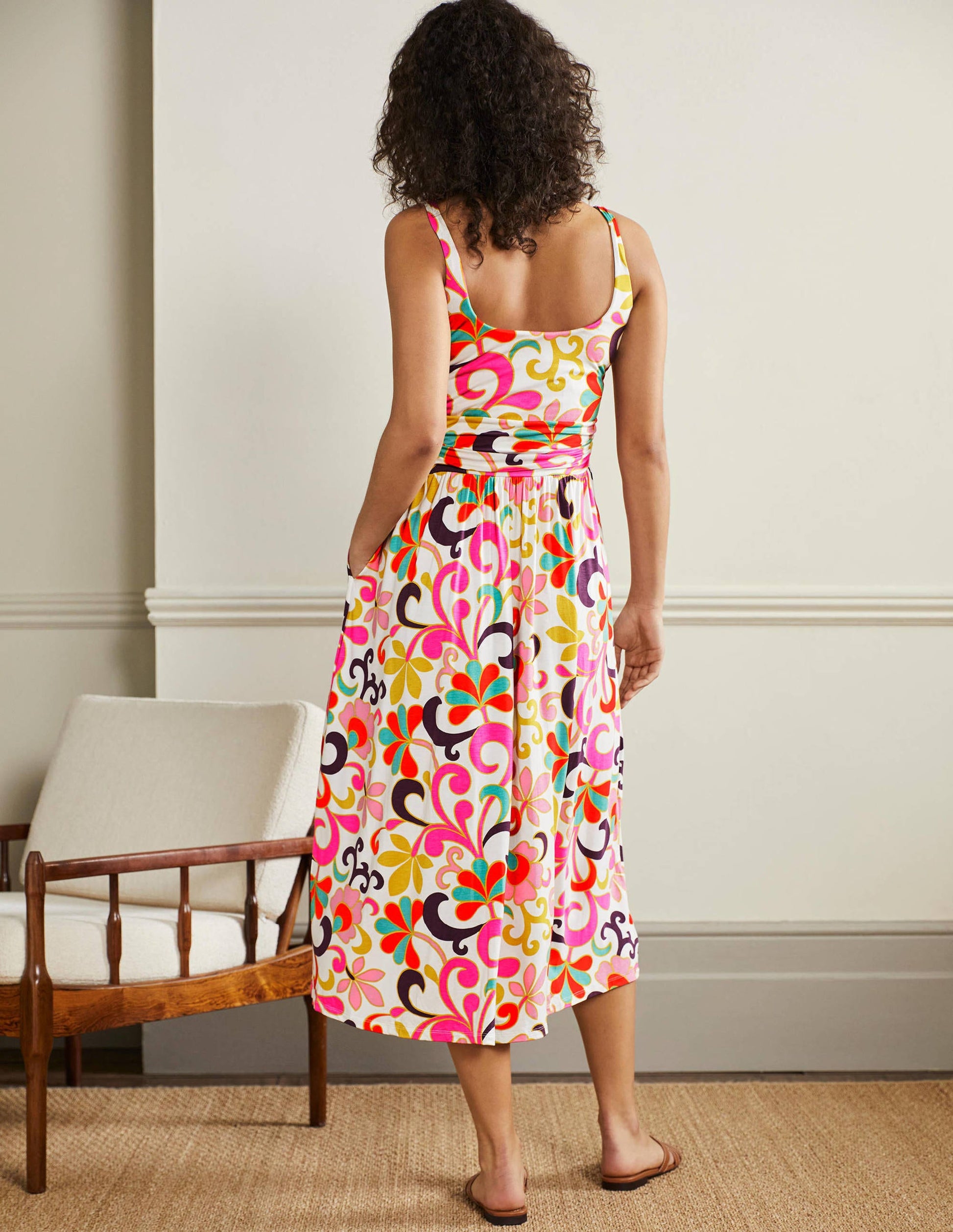 Robe midi col U en jersey-Multi, motif Abstract Petal-3