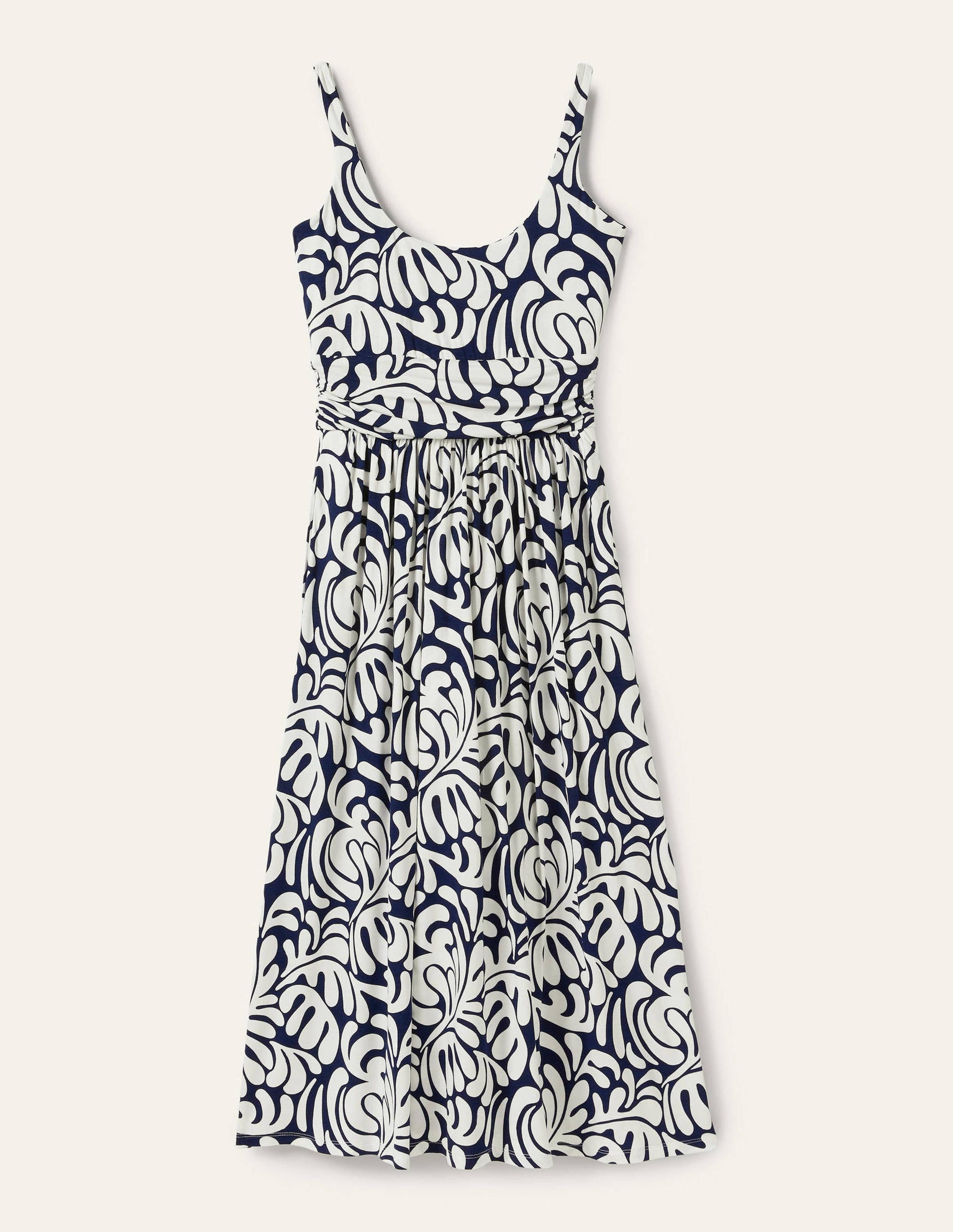 Robe midi col U en jersey-Bleu marine, motif Palm Swirl-5