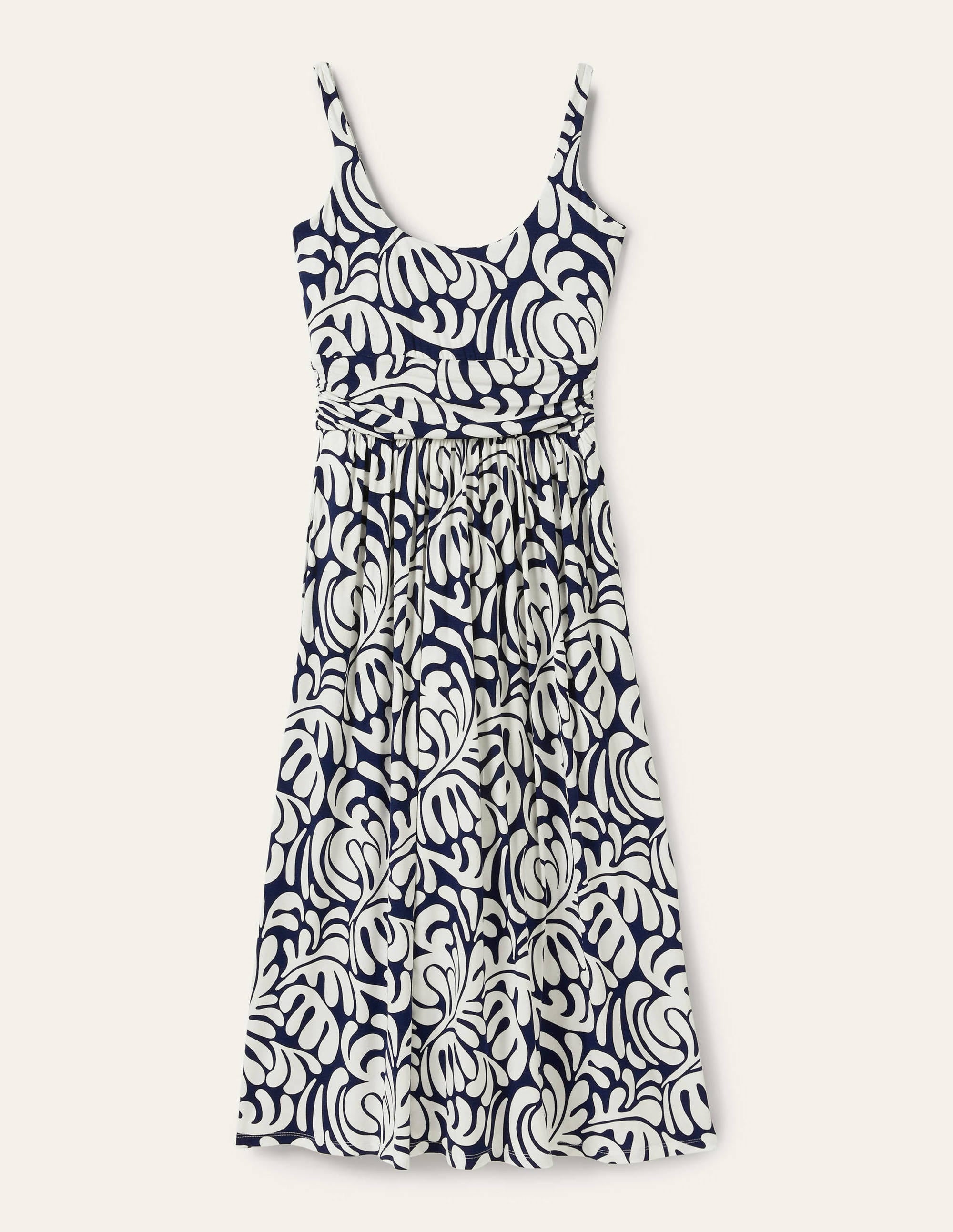 Robe midi col U en jersey-Bleu marine, motif Palm Swirl - Image 5