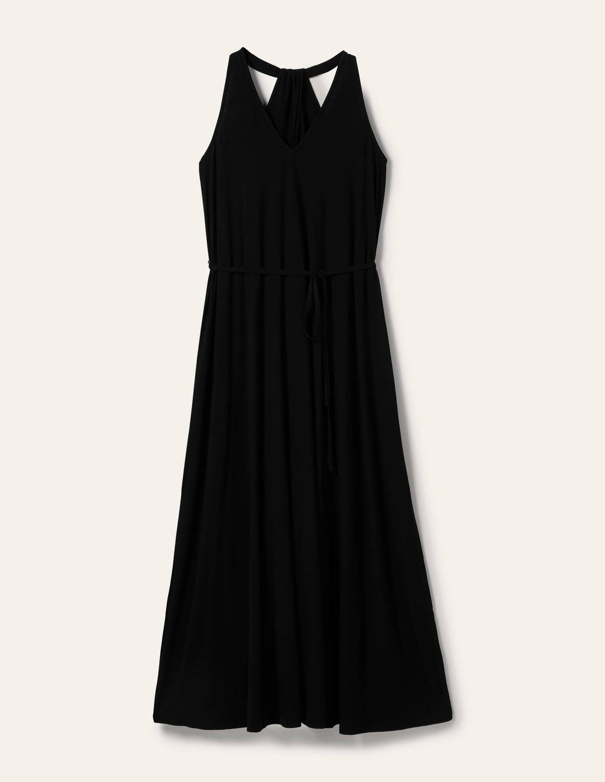 Robe longue col V en jersey-Noir-5