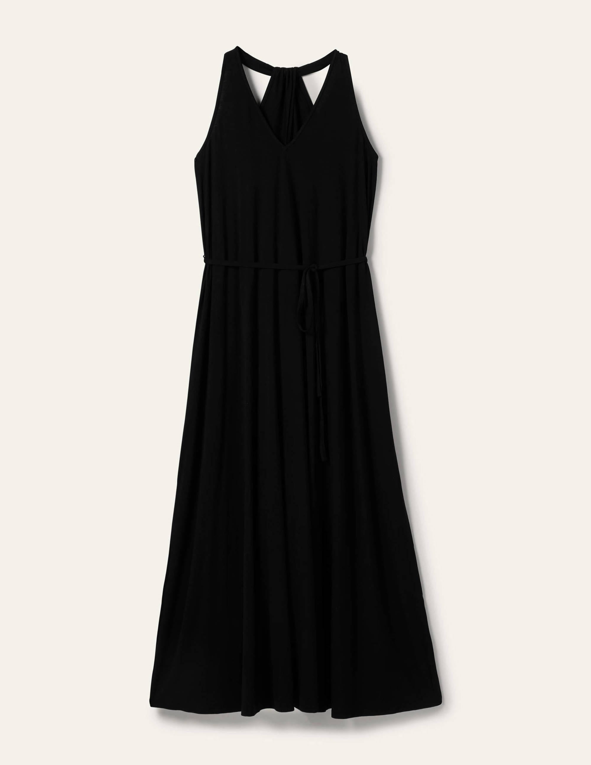 Robe longue col V en jersey-Noir - Image 5