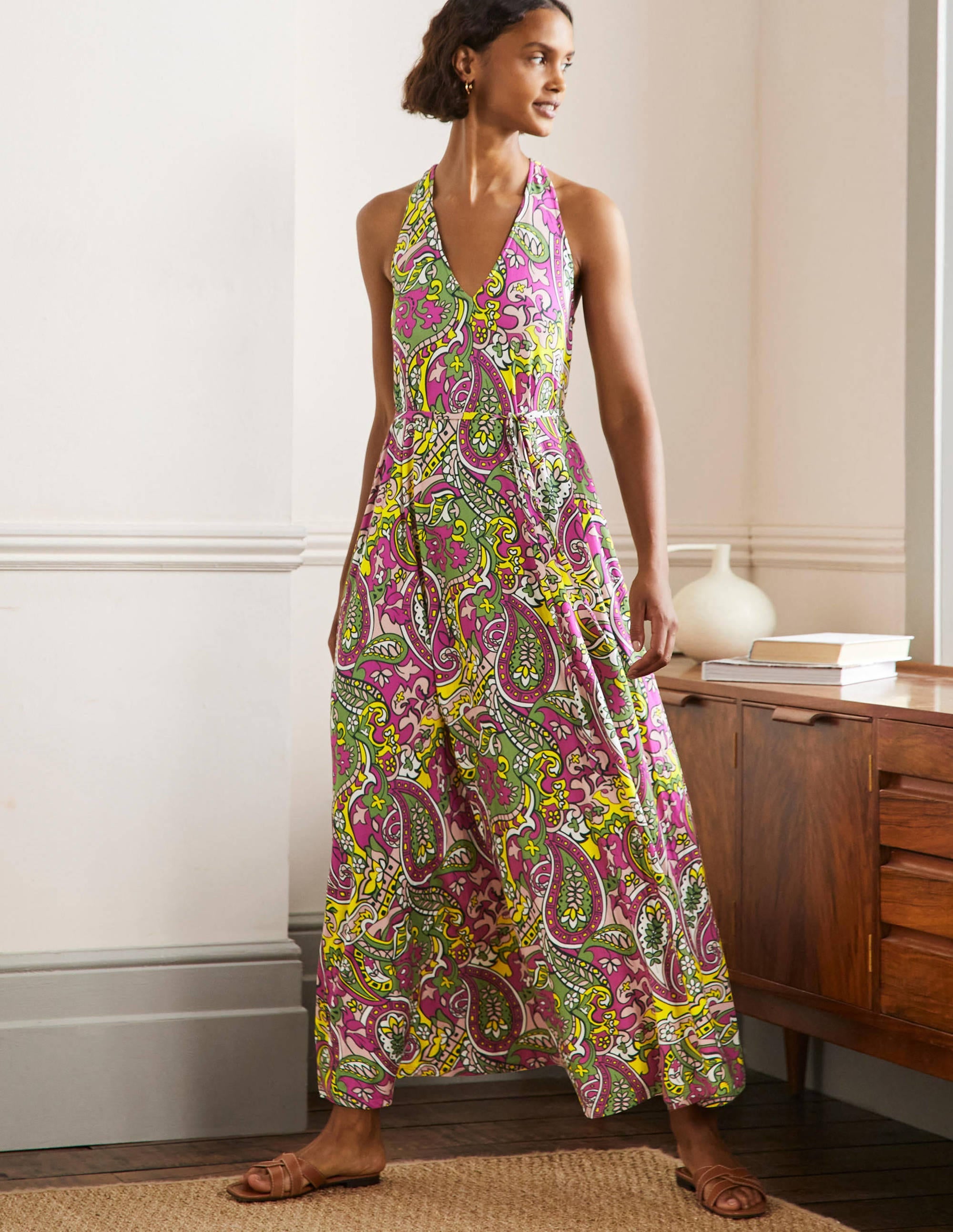 Jersey-Maxikleid mit V-Ausschnitt-Bunt, Paisleymuster - Image 1
