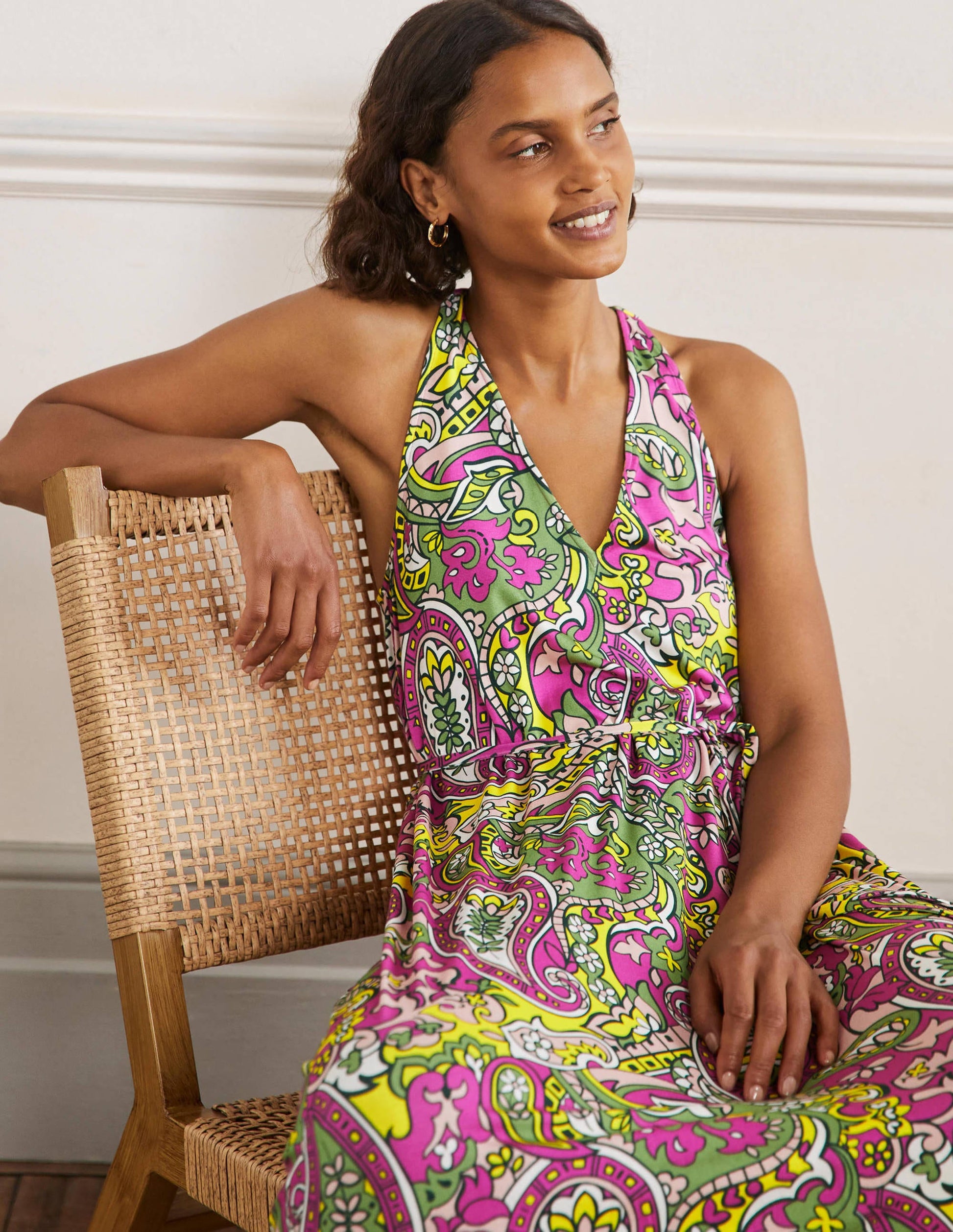 Jersey-Maxikleid mit V-Ausschnitt-Bunt, Paisleymuster-4