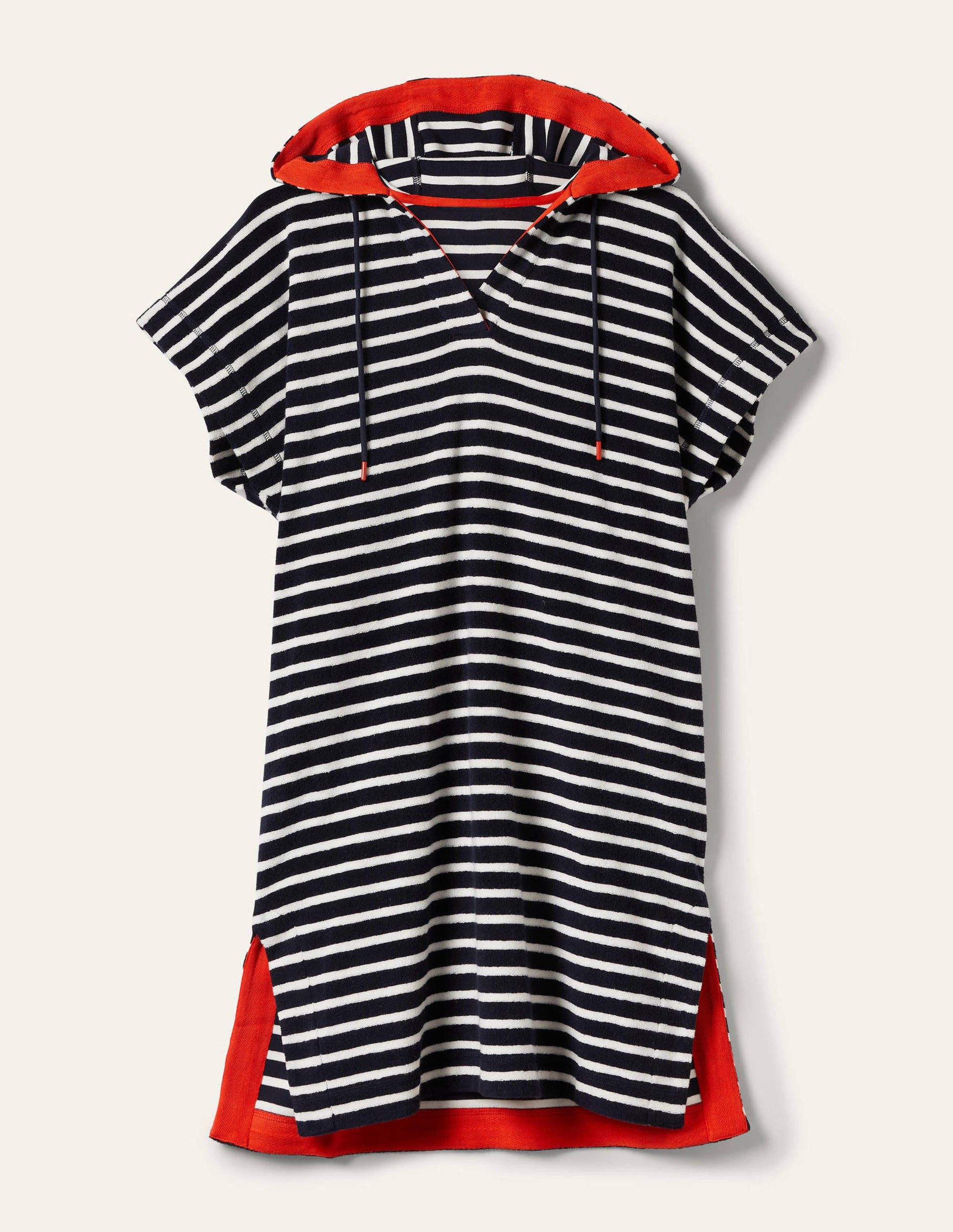 Robe à capuche Erica en éponge-Rayé bleu marine foncé et ivoire-5