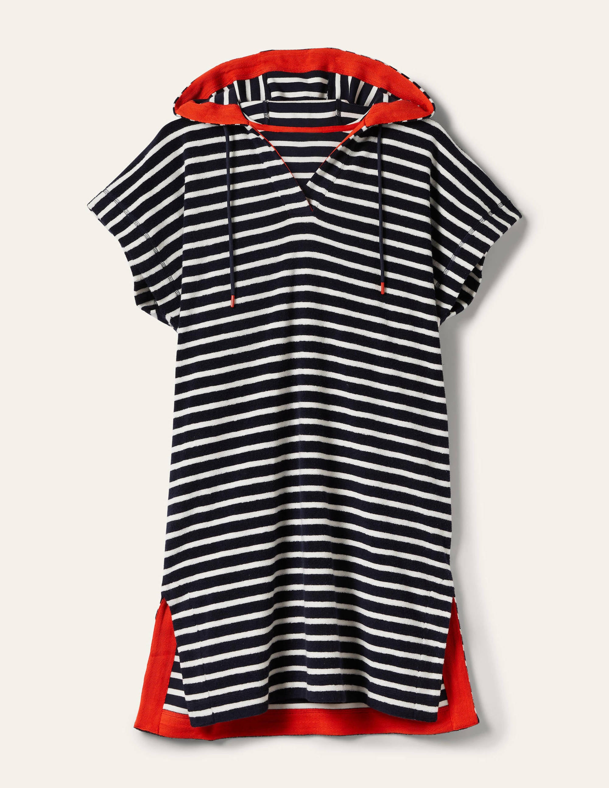 Robe à capuche Erica en éponge-Rayé bleu marine foncé et ivoire - Image 5