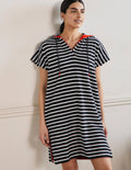 Robe à capuche Erica en éponge-Rayé bleu marine foncé et ivoire