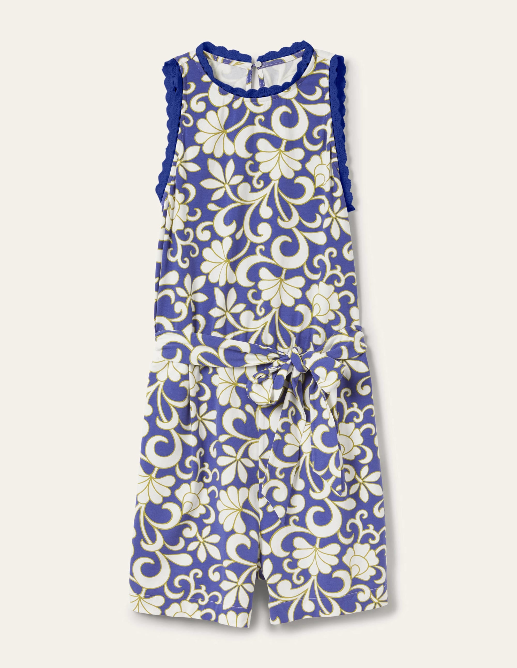 Jersey-Einteiler mit Häkeldetails-Meeresblau, Abstraktes Blütenmuster - Image 9