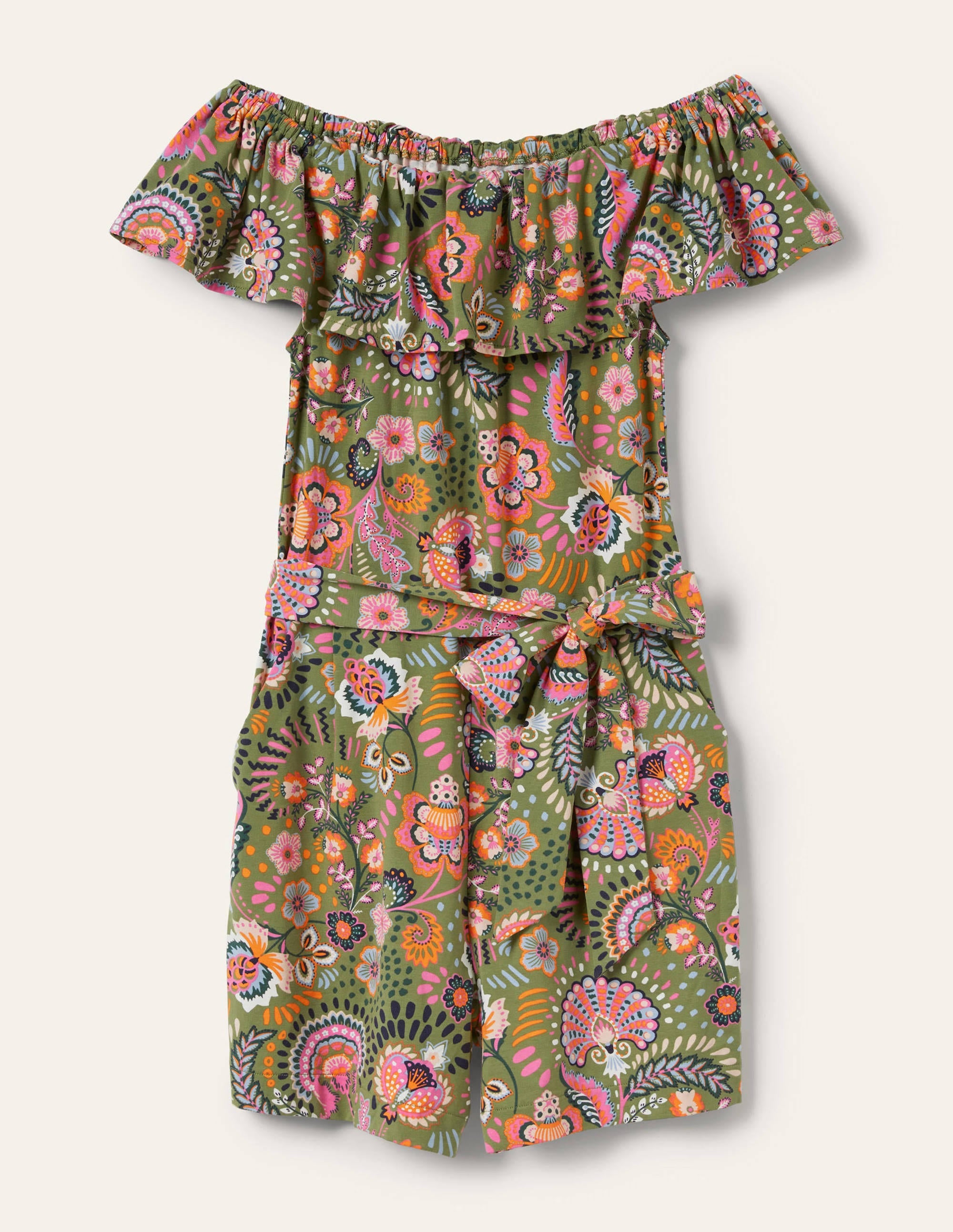 Combishort en jersey à col volanté-Petit pois, motif Decorative Meadow - Image 6
