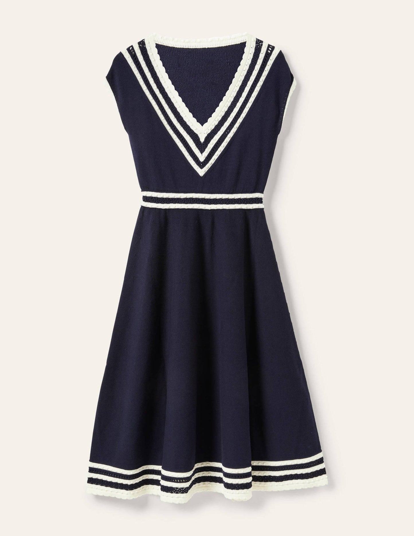 Midi-Strickkleid mit Zierborte-Marineblau