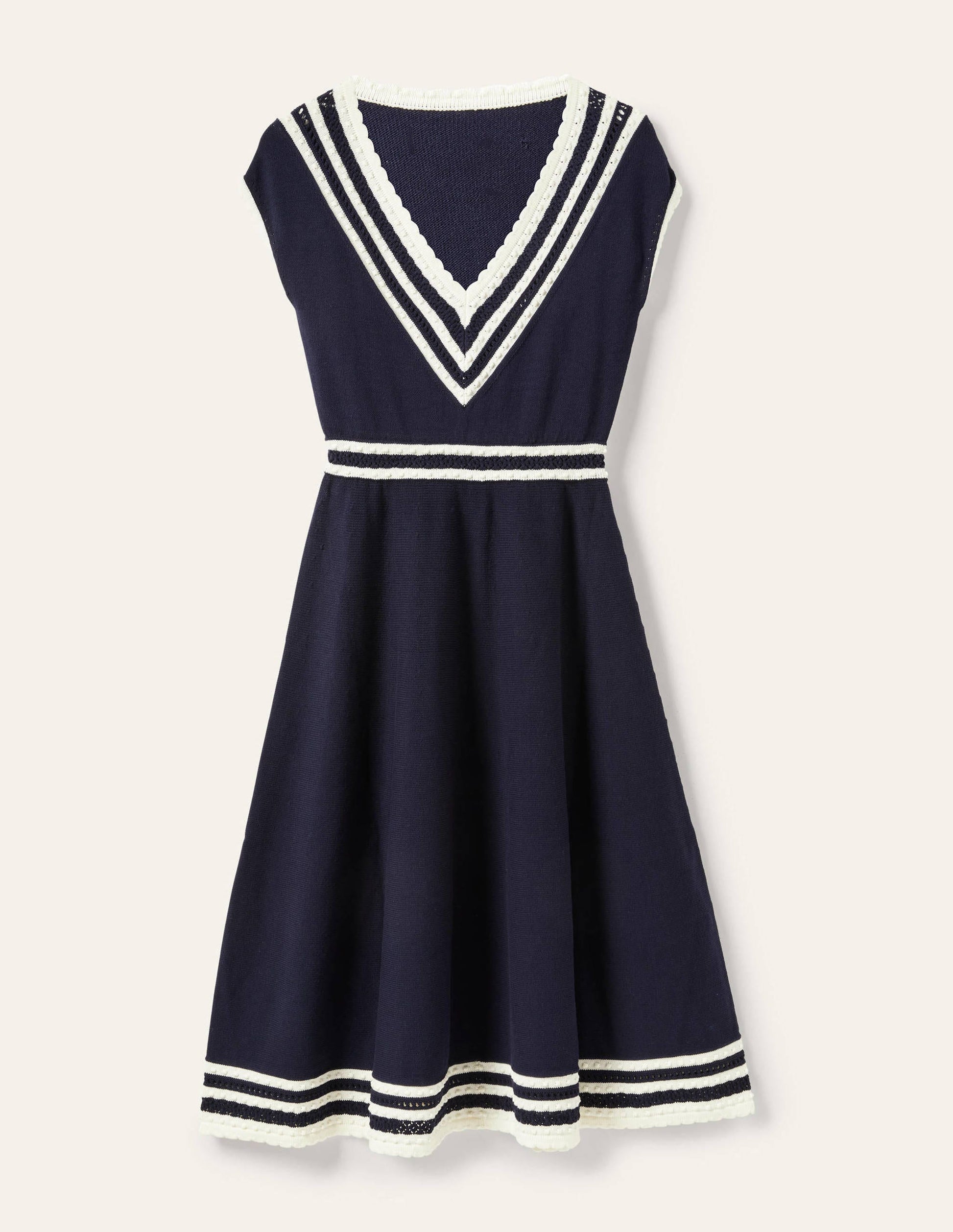 Midi-Strickkleid mit Zierborte-Marineblau-5