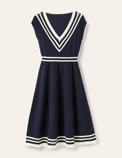 Midi-Strickkleid mit Zierborte-Marineblau-5