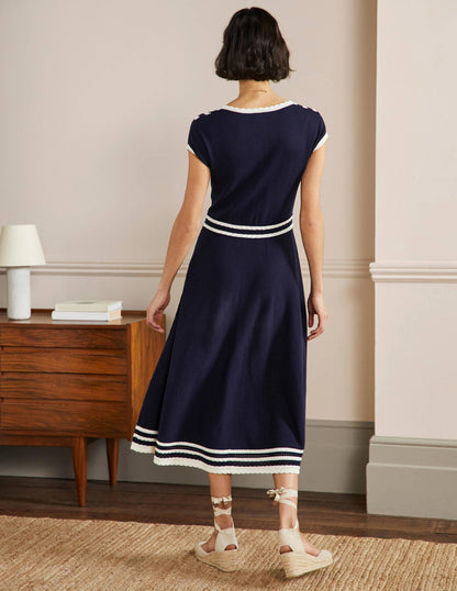 Midi-Strickkleid mit Zierborte-Marineblau-3