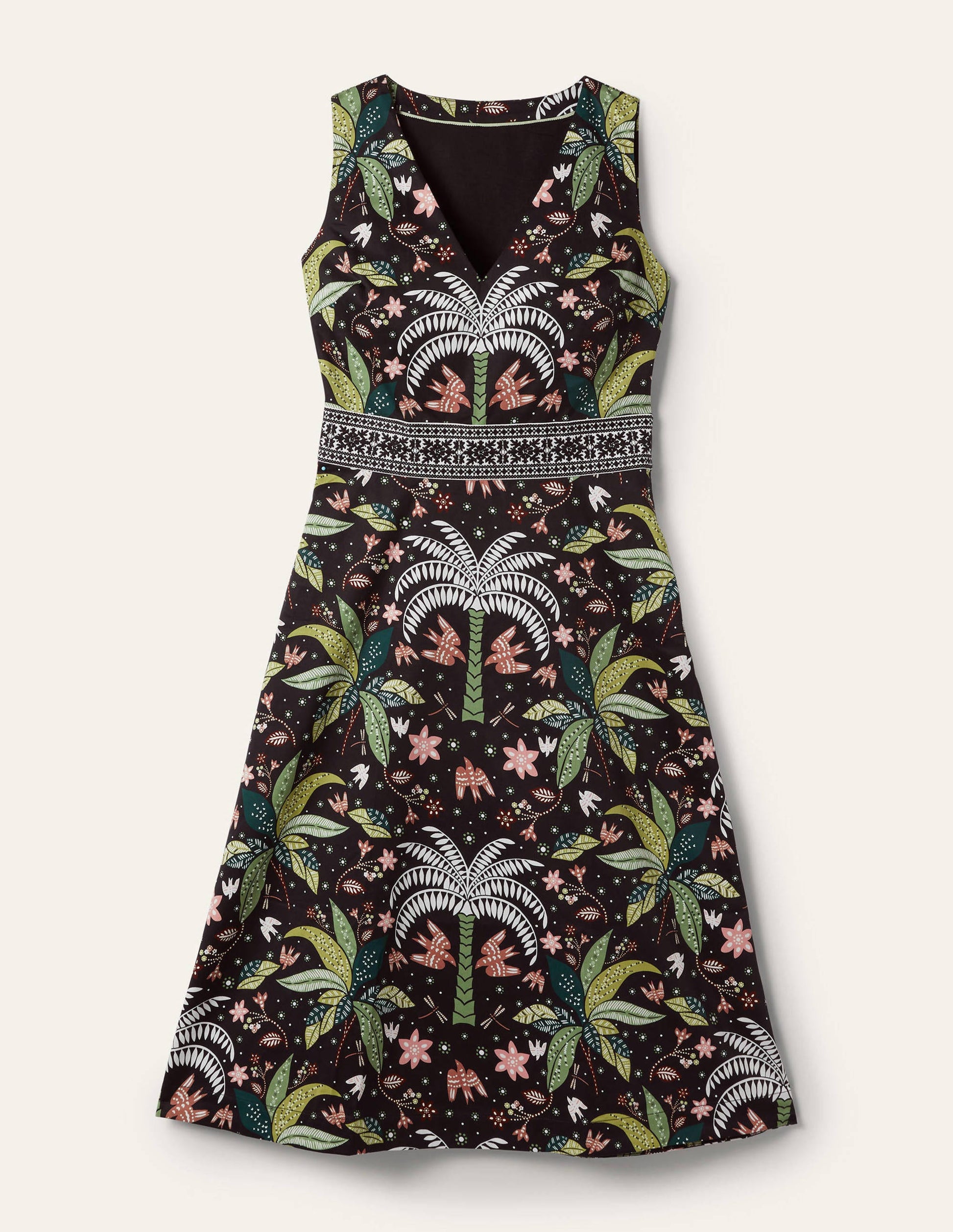 Midikleid mit bestickter Taille-Schwarz, Orientalisches Palmenmuster-6