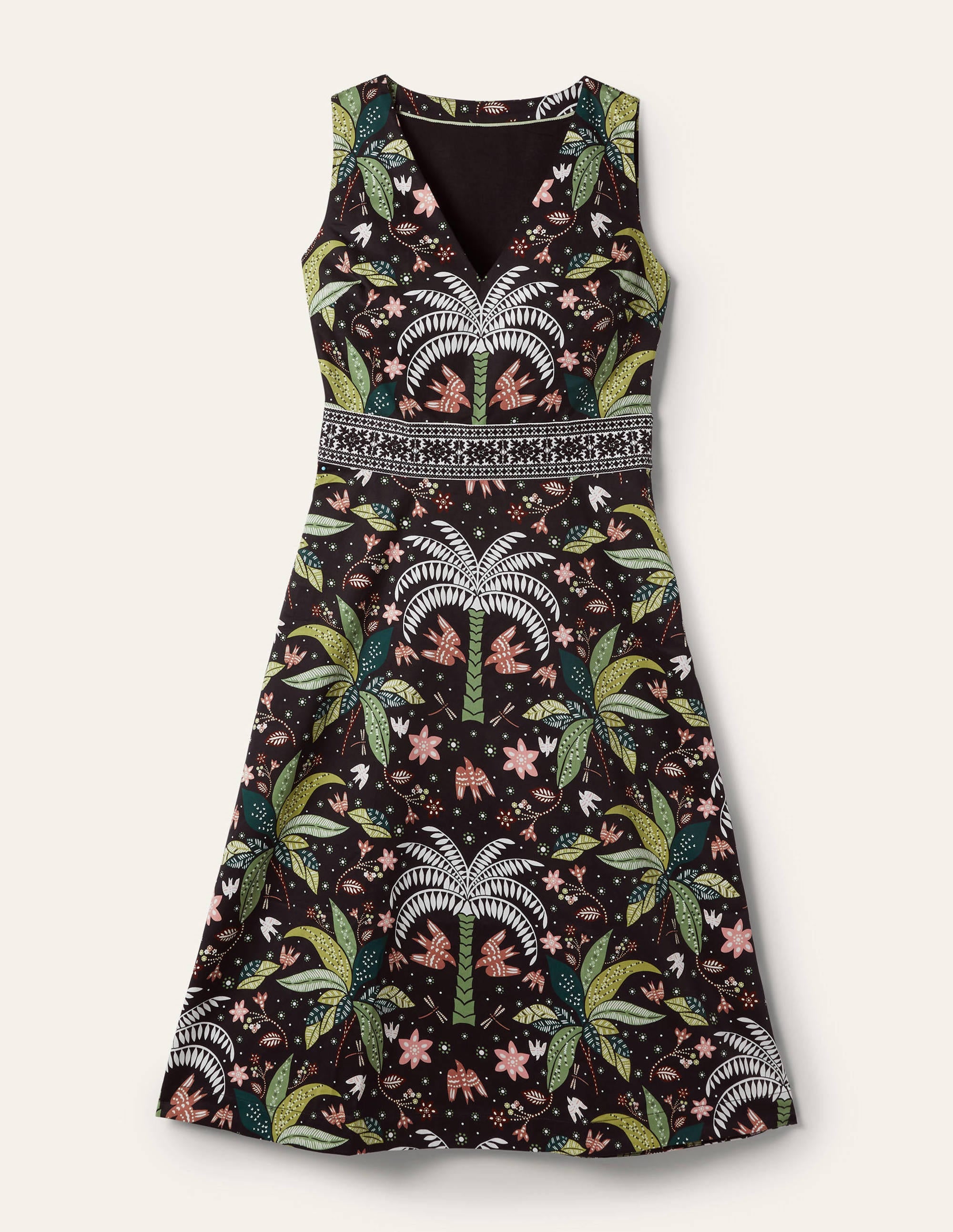 Midikleid mit bestickter Taille-Schwarz, Orientalisches Palmenmuster - Image 6