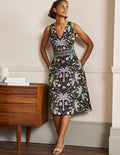 Midikleid mit bestickter Taille-Schwarz, Orientalisches Palmenmuster