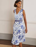 Robe midi brodée à la taille-Océan Atlantique, motif Oriental Palm