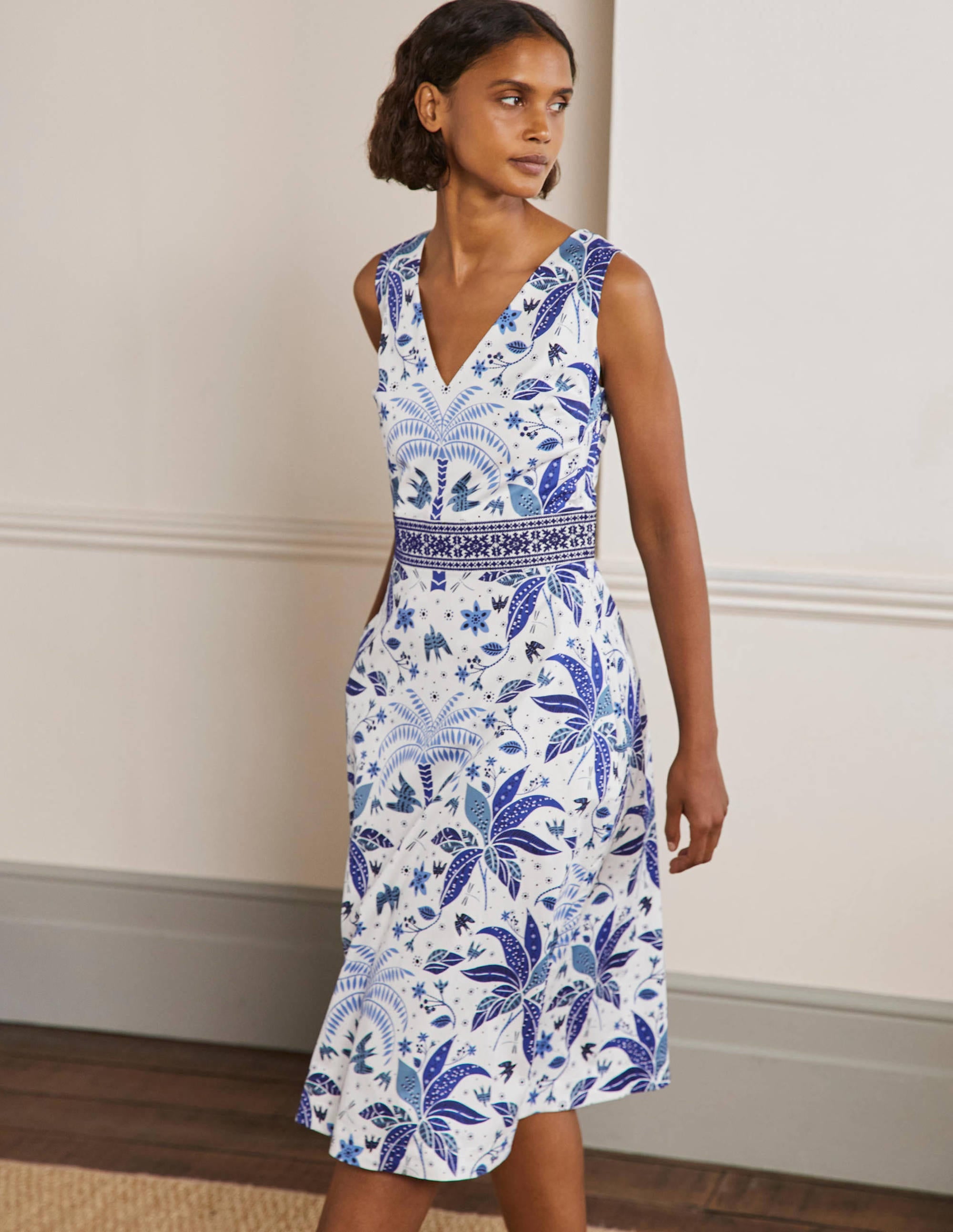 Robe midi brodée à la taille-Océan Atlantique, motif Oriental Palm - Image 1