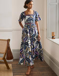 Robe longue rayée-Multi, motif Exotic Leaves