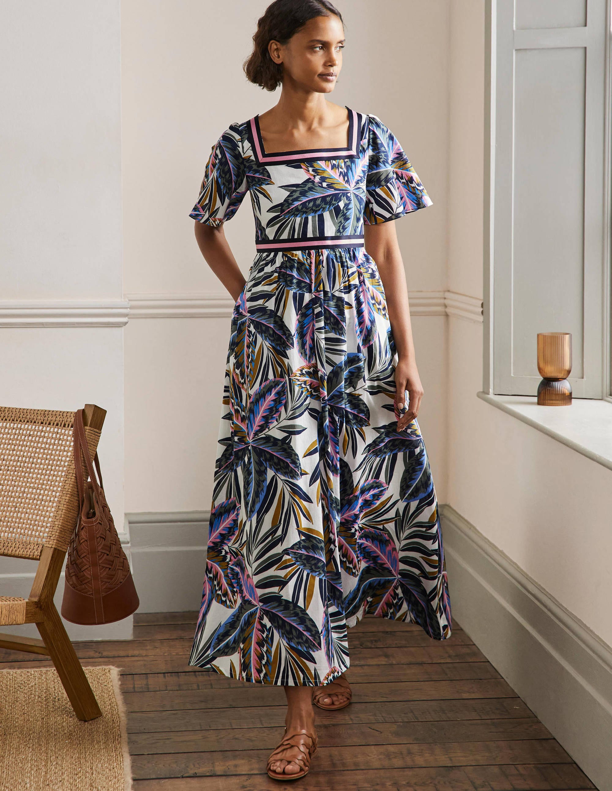 Robe longue rayée-Multi, motif Exotic Leaves - Image 1
