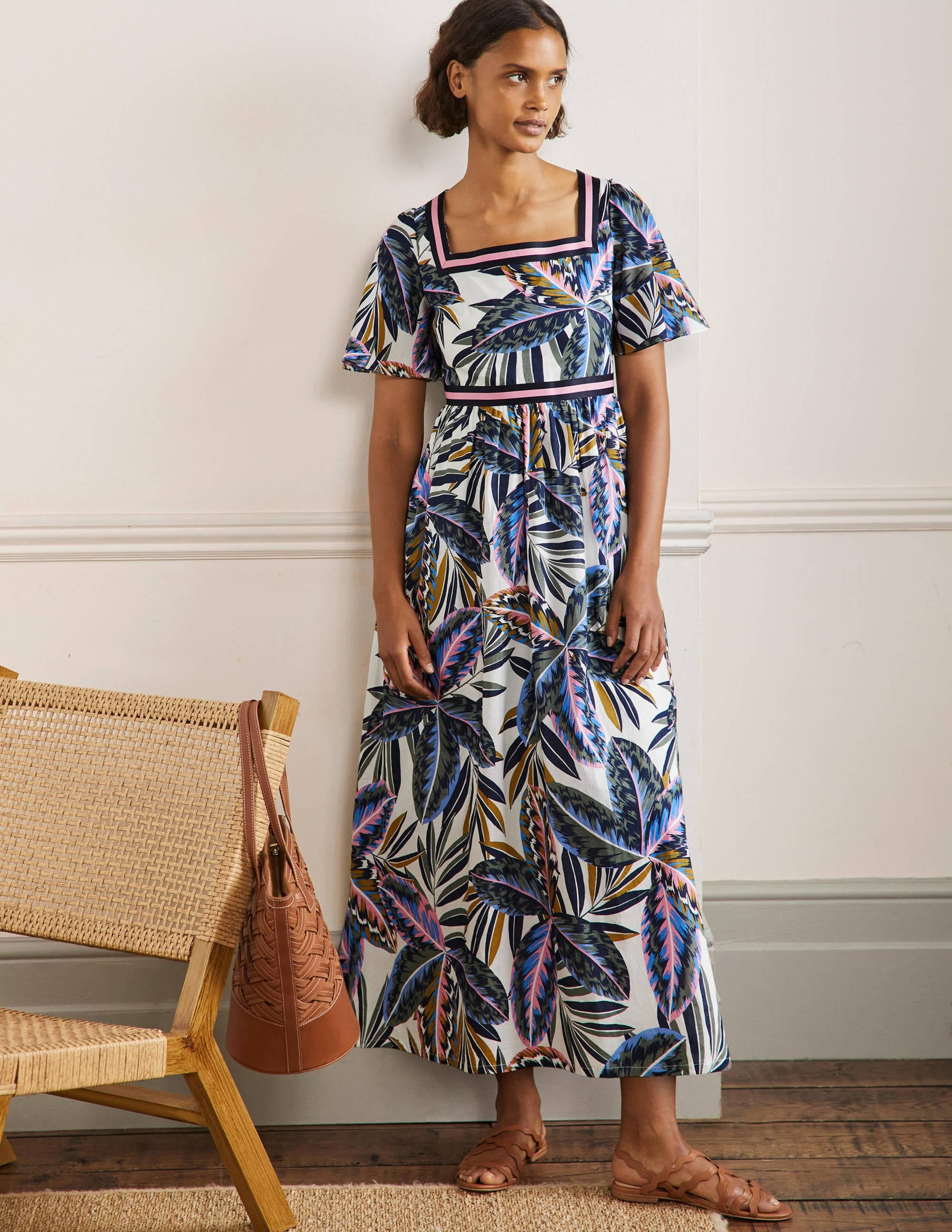 Robe longue rayée-Multi, motif Exotic Leaves - Image 4