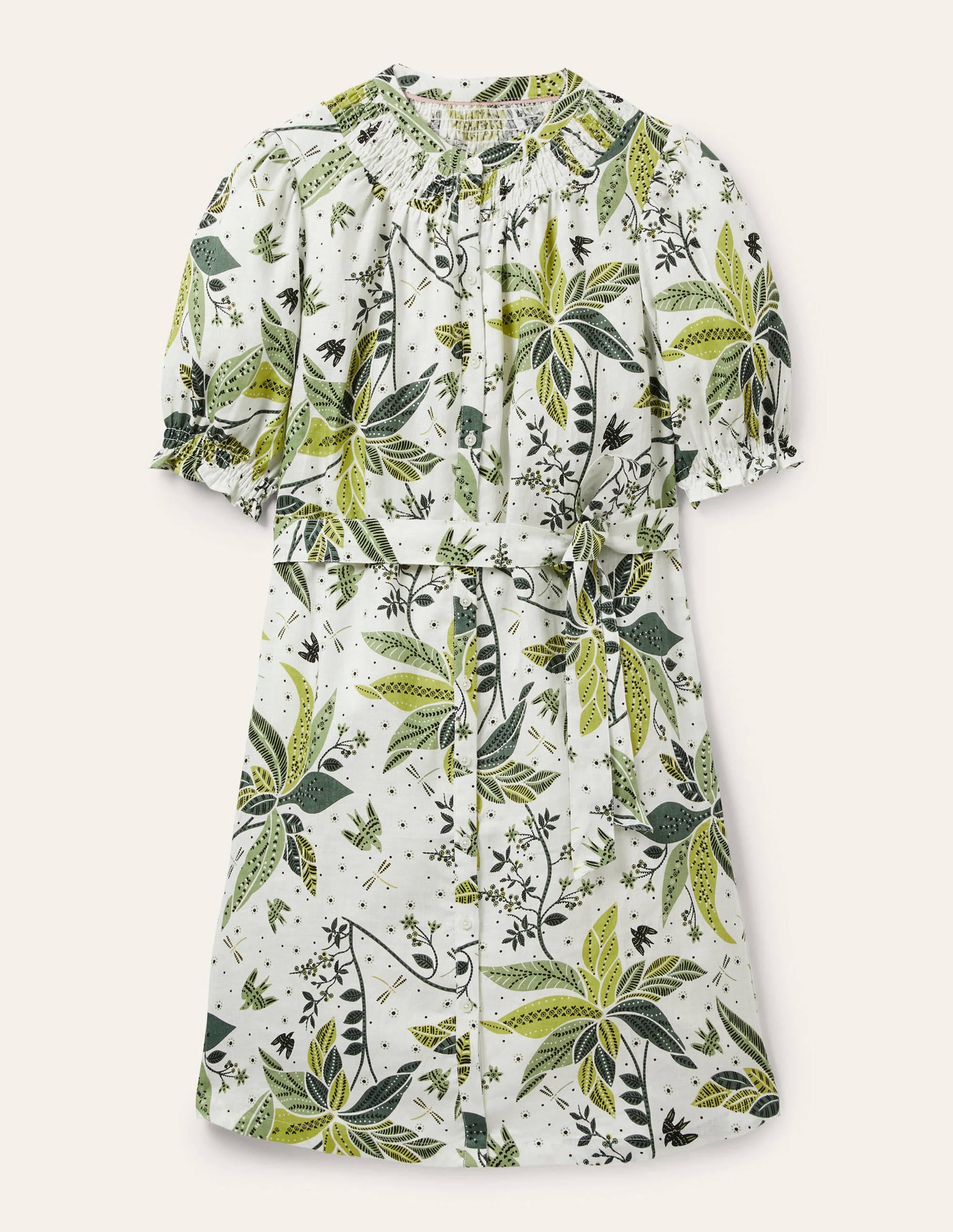 Robe-chemise à smocks en lin-Ivoire, motif Oriental Cascade - Image 5