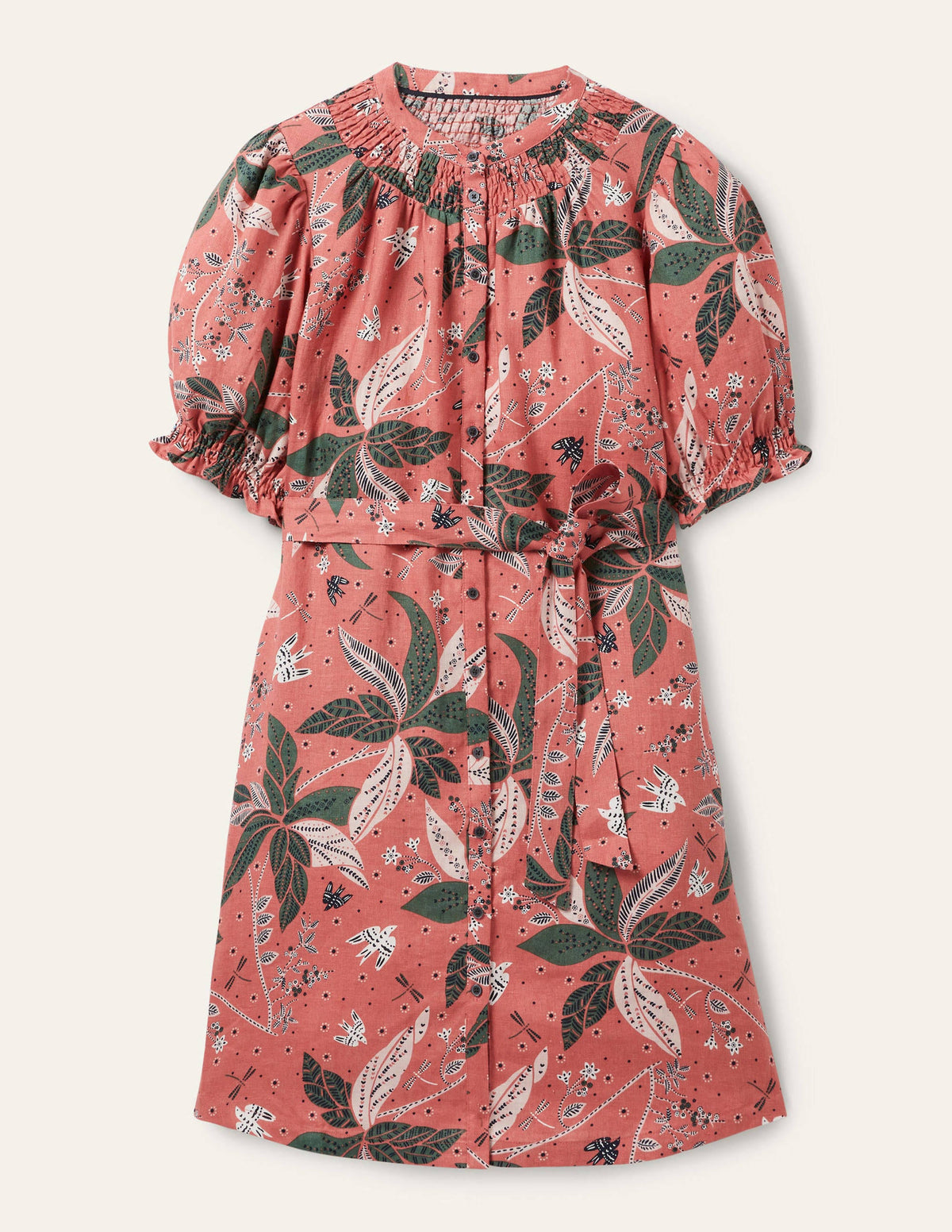 Gesmoktes Hemdblusenkleid aus Leinen-Staubrot, Orientalisches Muster - Image 5