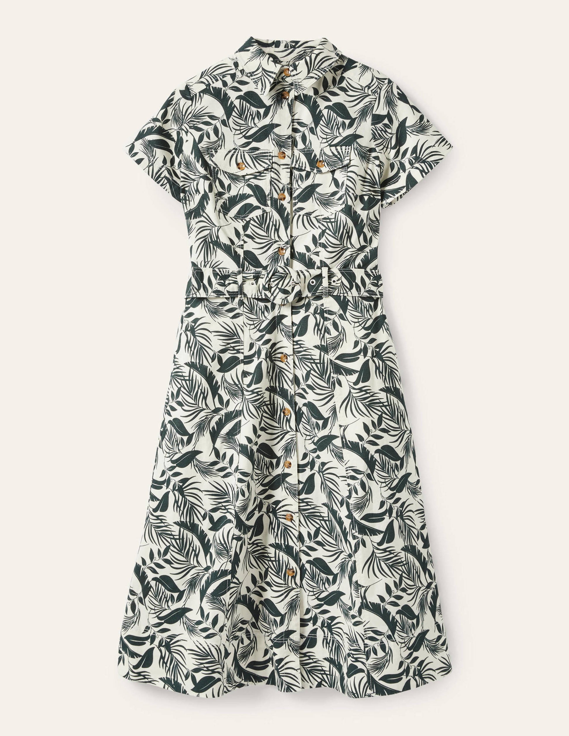 Belted Midi Shirt Dress-Garden, Tropic Foliage-6