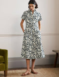 Belted Midi Shirt Dress-Garden, Tropic Foliage