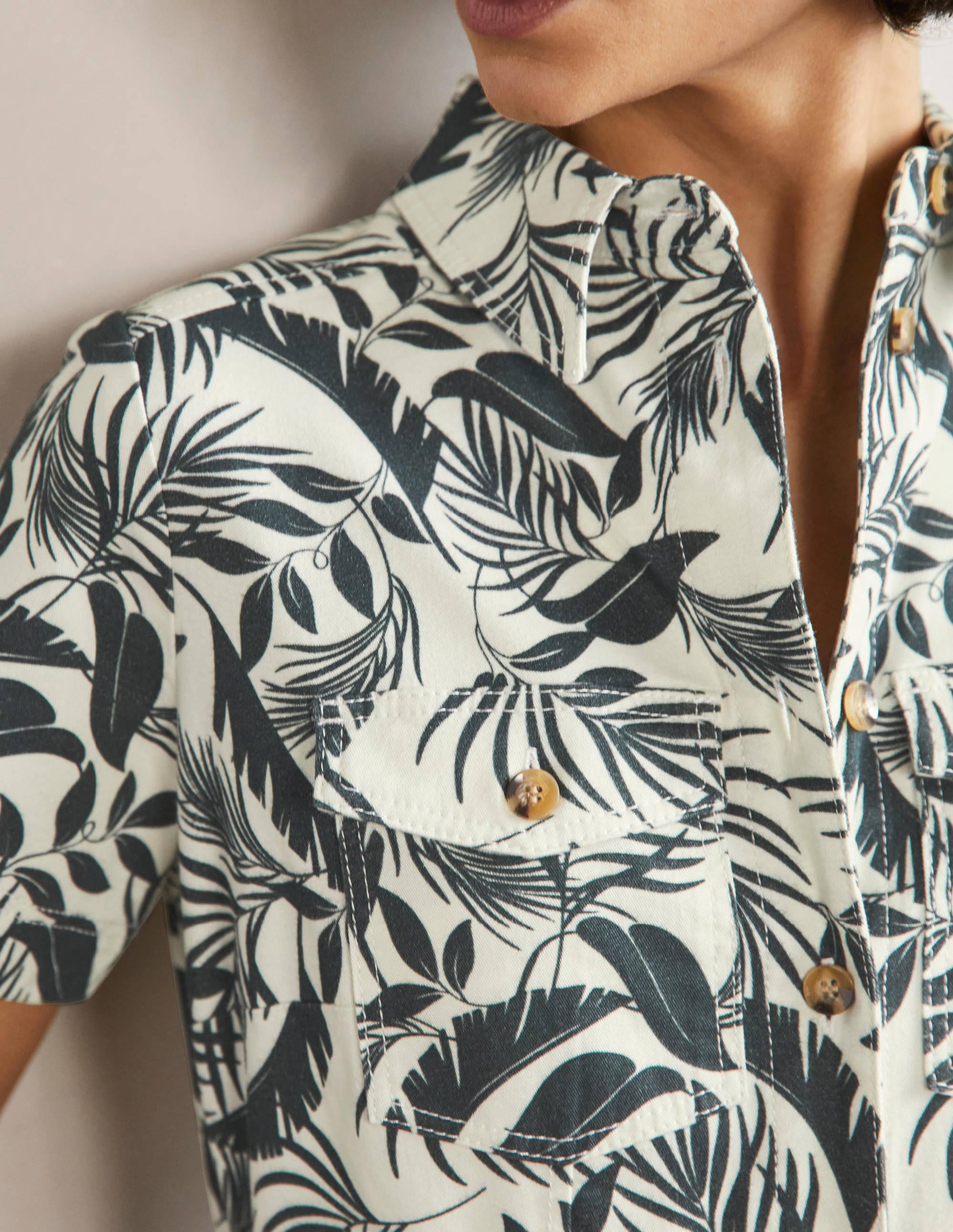 Belted Midi Shirt Dress-Garden, Tropic Foliage - Image 2