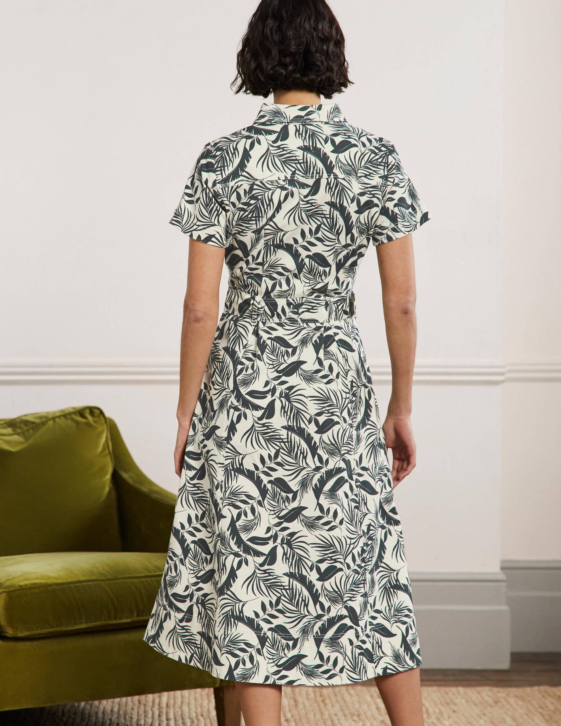 Belted Midi Shirt Dress-Garden, Tropic Foliage-3