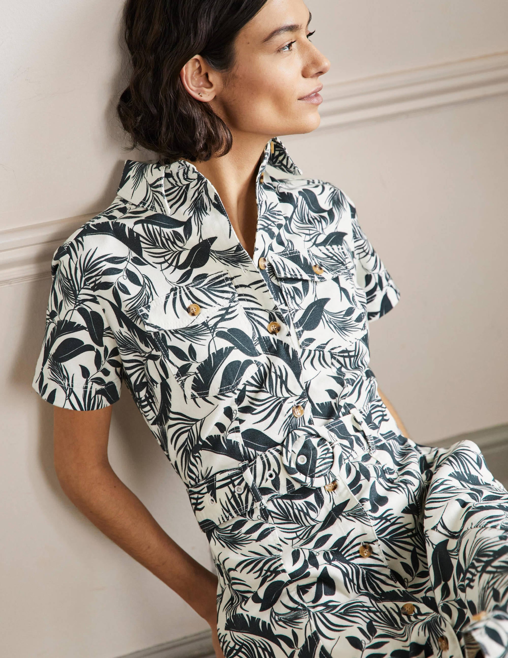 Belted Midi Shirt Dress-Garden, Tropic Foliage - Image 5