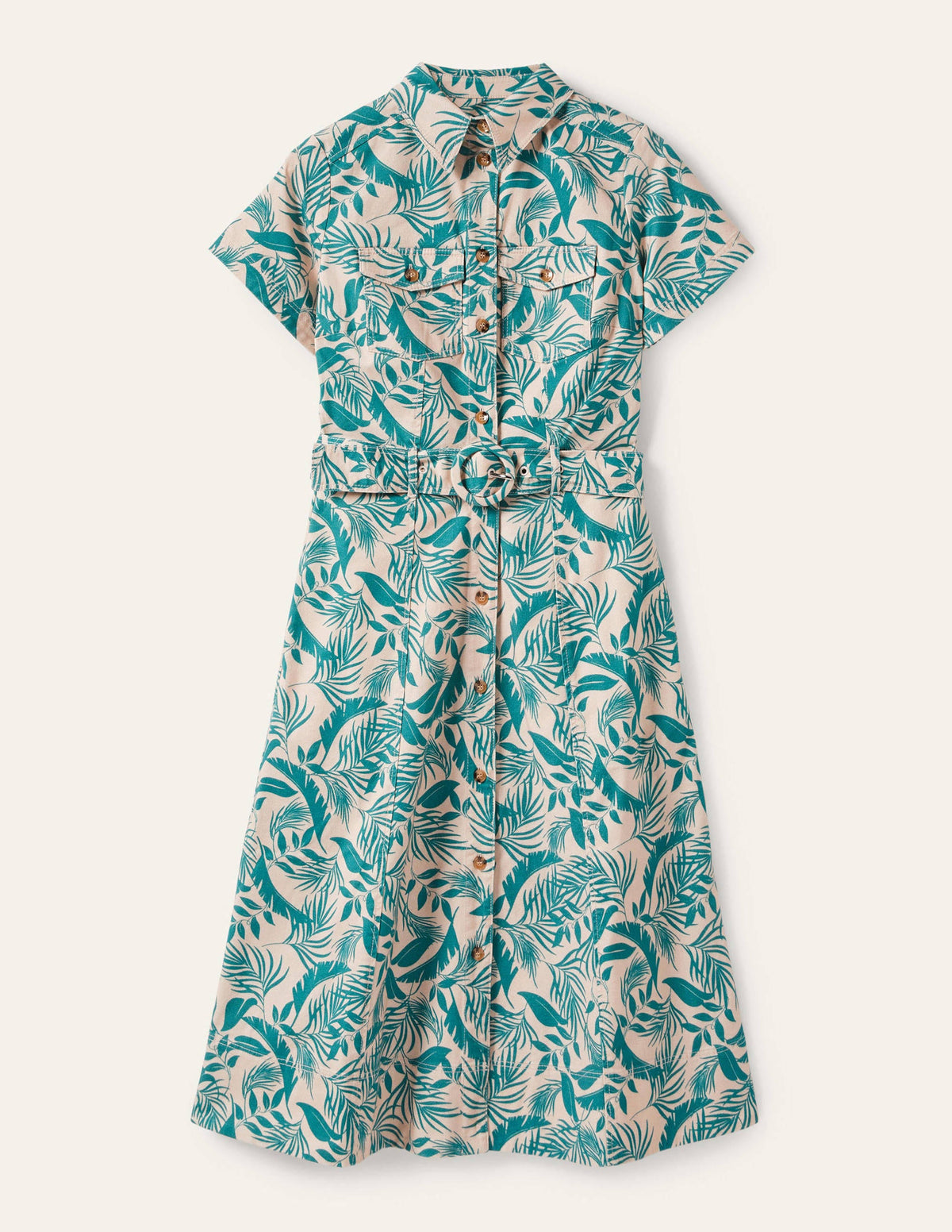 Midi-Hemdblusenkleid mit Gürtel-Milchshake, Tropische Blätter - Image 6