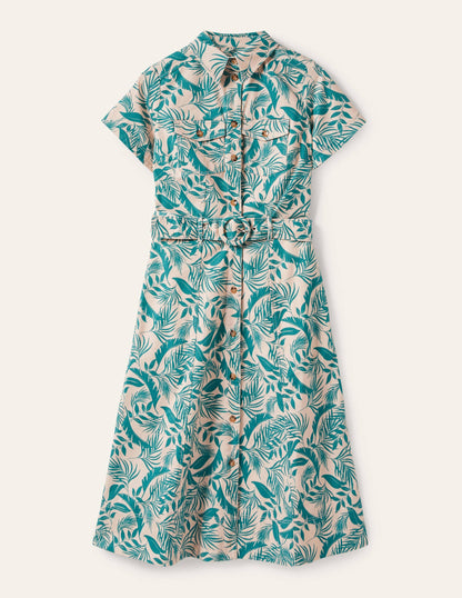 Belted Midi Shirt Dress-Milkshake, Tropic Foliage-6