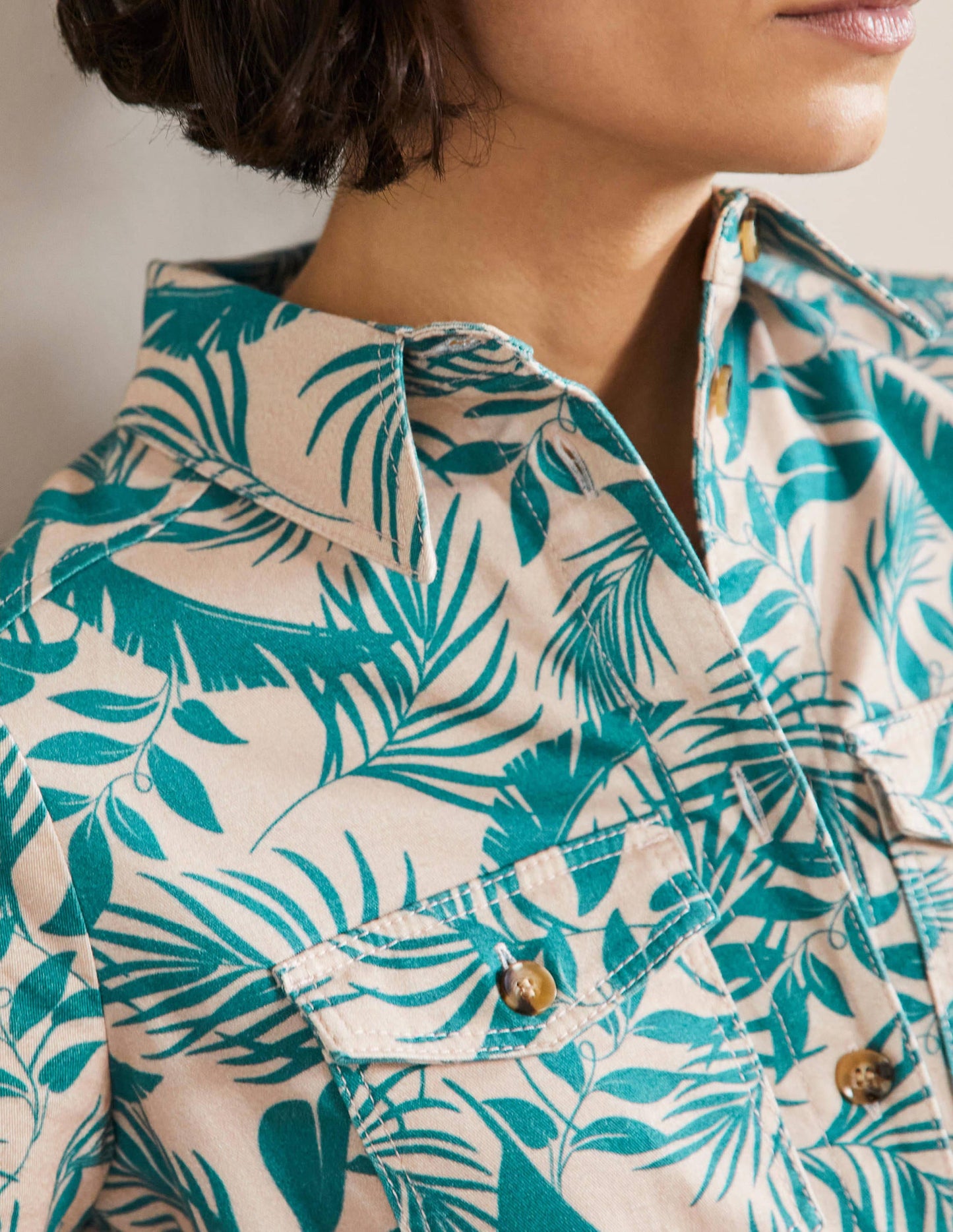 Belted Midi Shirt Dress-Milkshake, Tropic Foliage