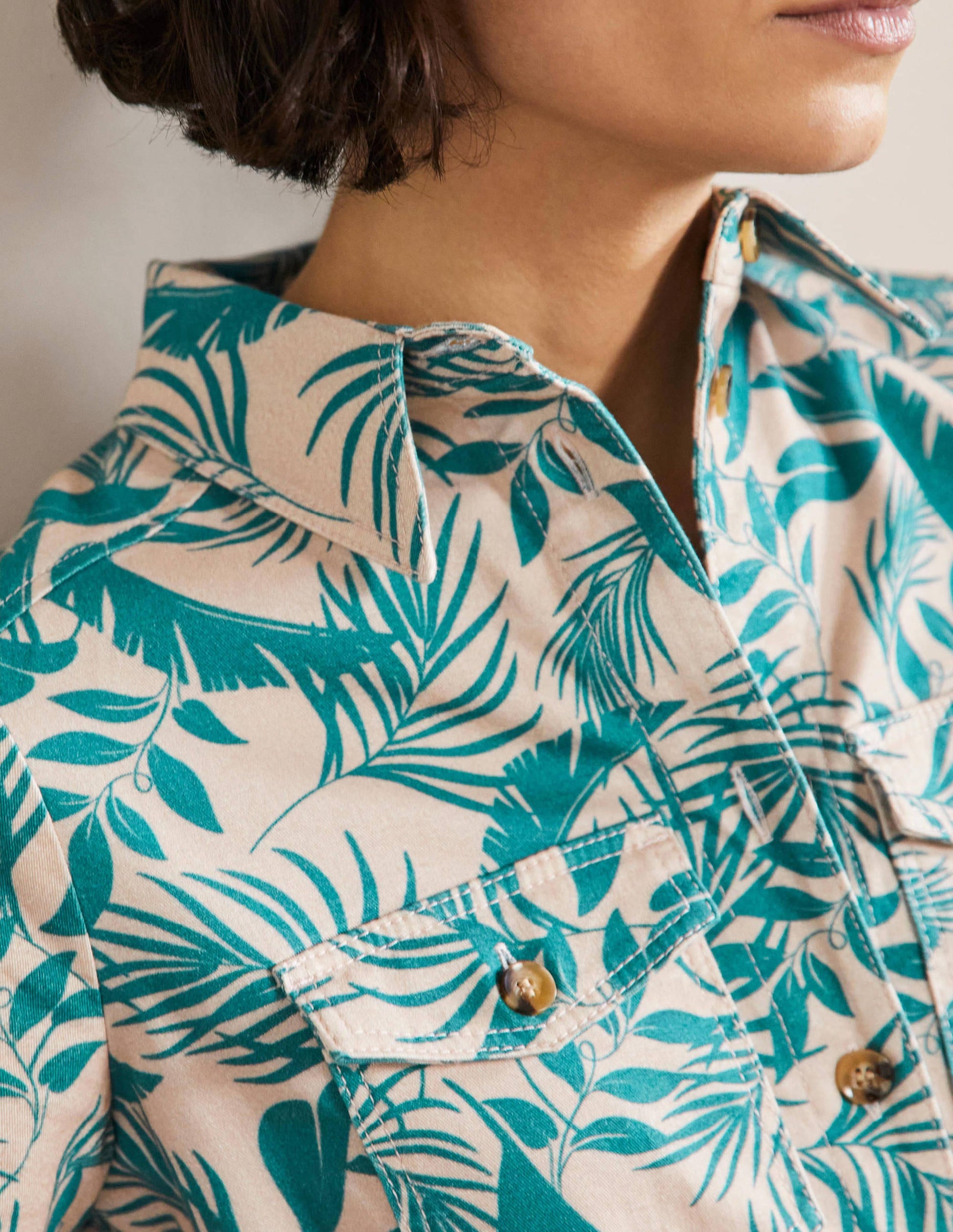 Belted Midi Shirt Dress-Milkshake, Tropic Foliage-2