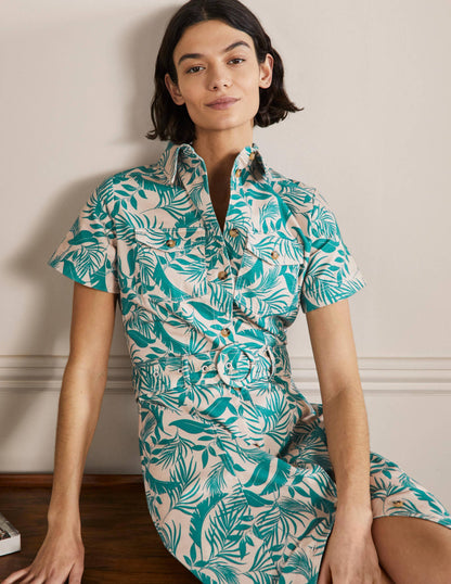 Belted Midi Shirt Dress-Milkshake, Tropic Foliage-4
