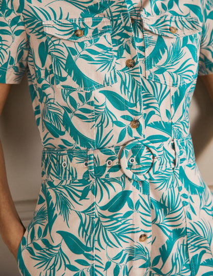 Belted Midi Shirt Dress-Milkshake, Tropic Foliage-5