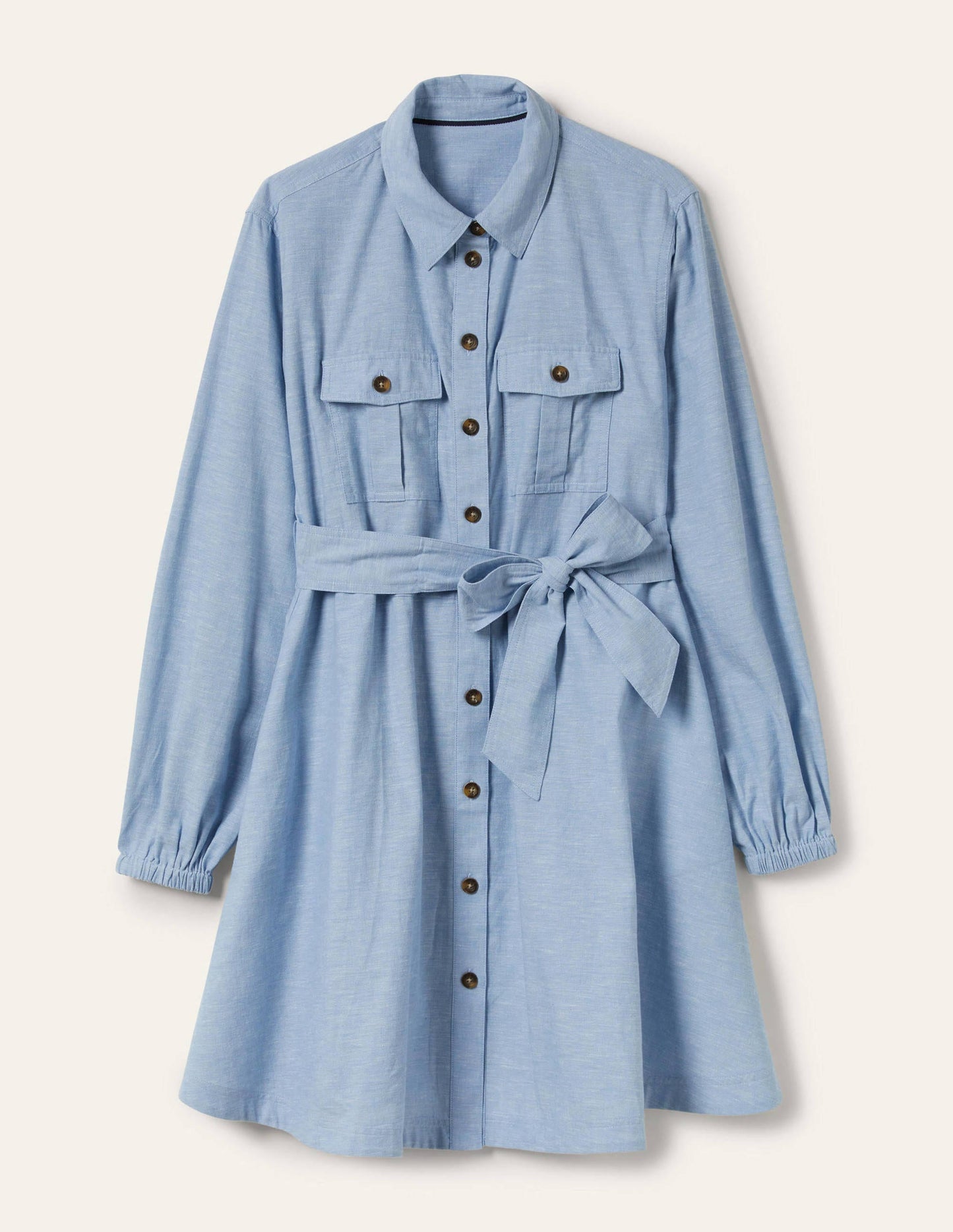 Ausgestelltes Mini-Hemdblusenkleid-Heller Faux-Uni