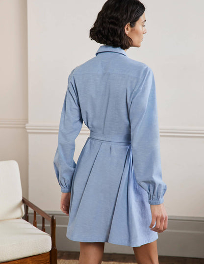 Ausgestelltes Mini-Hemdblusenkleid-Heller Faux-Uni-3
