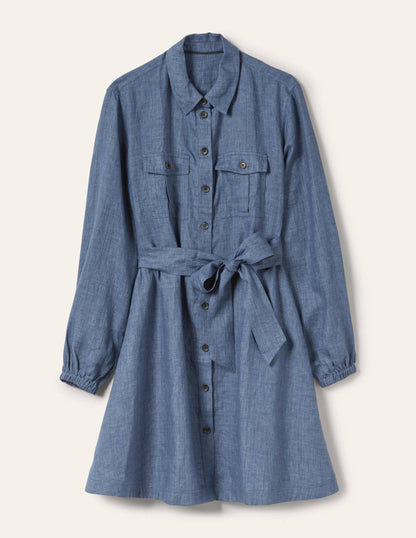 Ausgestelltes Mini-Hemdblusenkleid-Mittlerer Faux-Uni