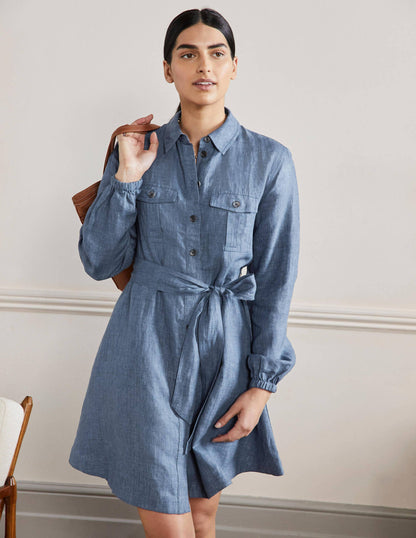 Ausgestelltes Mini-Hemdblusenkleid-Mittlerer Faux-Uni
